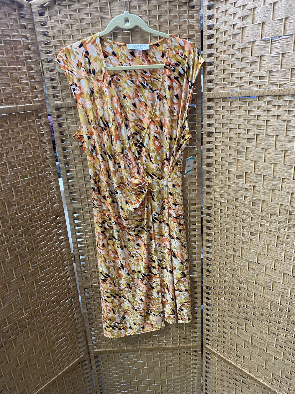 Kasper Orange, Yellow and Black Printed Tie-Waist Midi Dress